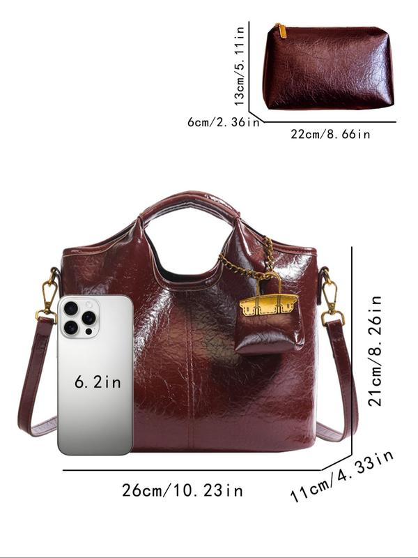 Women's Elegant Solid Color Handbag & Coin Purse, Fashionable Versatile Bag Set for Daily Used, Casual Trendy Versatile High-quality Daily Commuting Bag