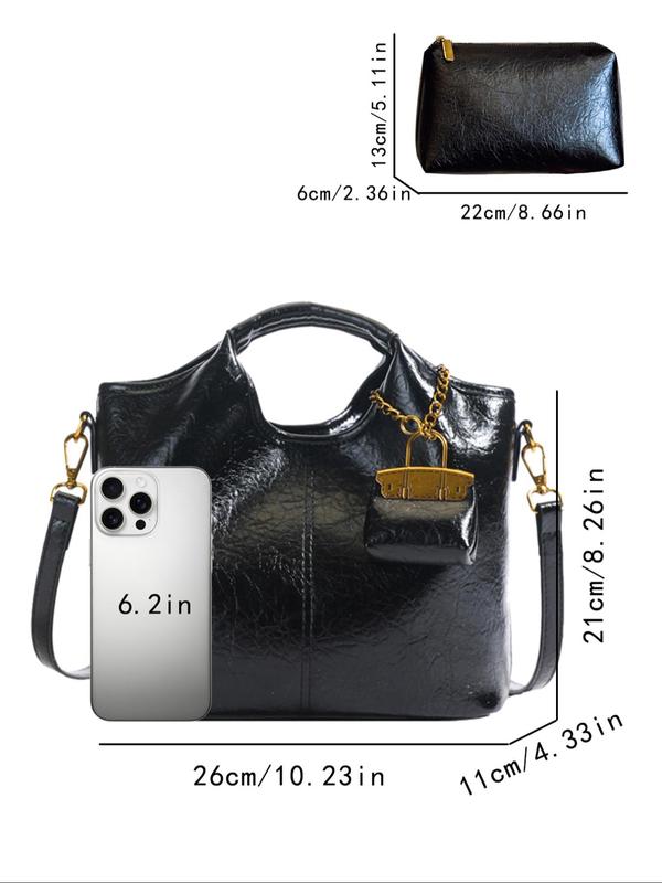 Women's Elegant Solid Color Handbag & Coin Purse, Fashionable Versatile Bag Set for Daily Used, Casual Trendy Versatile High-quality Daily Commuting Bag