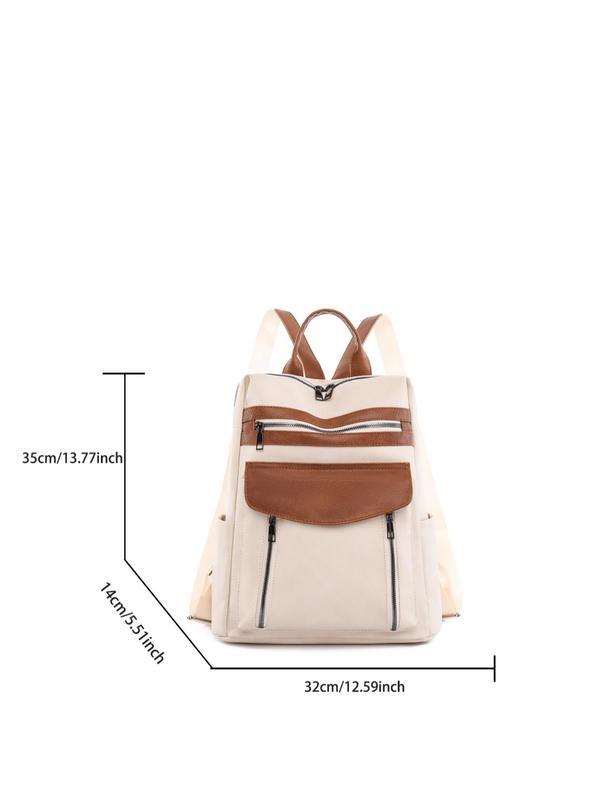 Solid Color Backpack with Adjustable Strap, Fashionable Large Capacity School Bag for Women & Girls, Vintage Backpack Bag for Commuters and Students