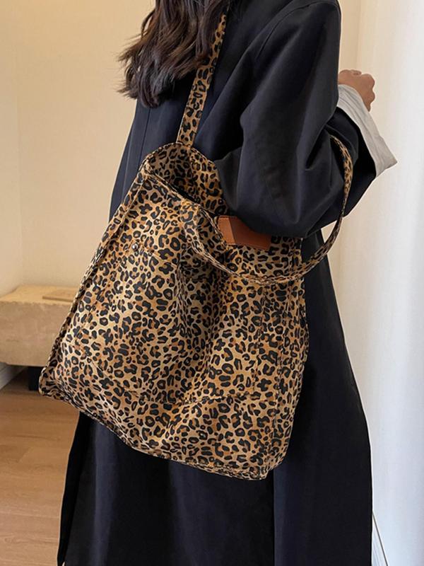 Fashion Leopard Pattern Tote Bag, Casual Large Capacity Shoulder Bag for Women, Trendy Versatile High-quality Daily Commuting Bag, Girl Fashionable Shopping Bag