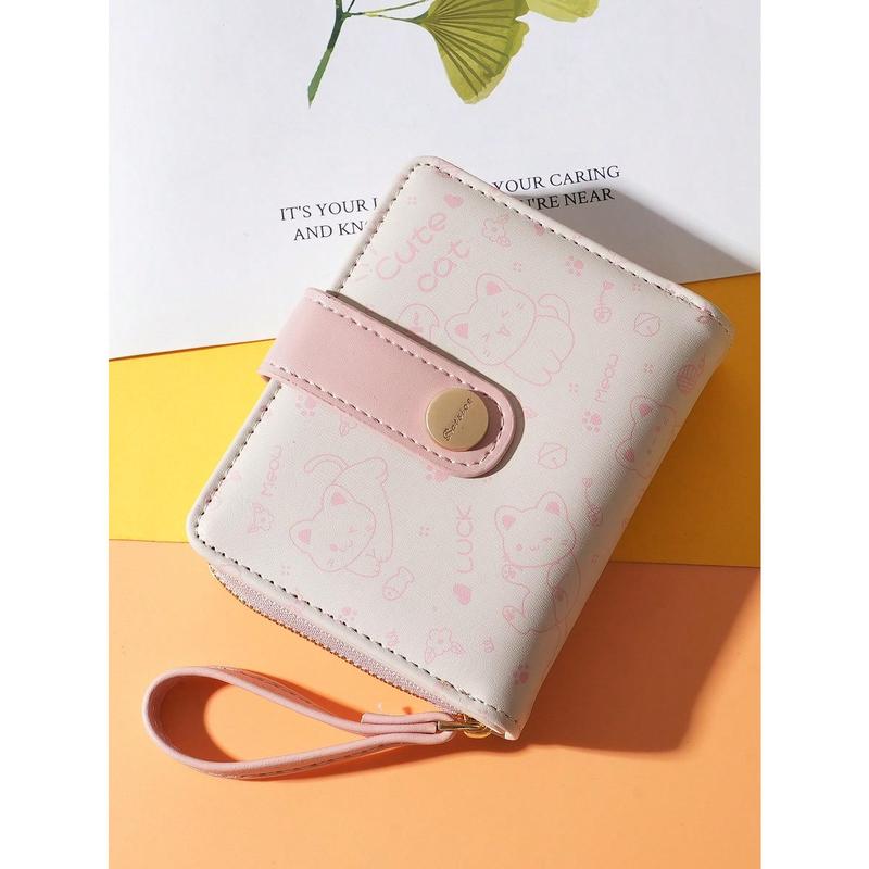 BATSIOE 2024 New Style Japanese Style Lovely Cat Motif Women's Wallet Short Zipper Type Wallet With Texture For Students Hot Pink Purse Wristlet Wallet