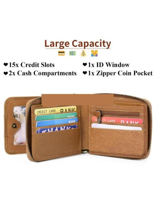 Men's Casual Plain Zipper Short Wallet As Gift, Business Style Bifold Card Holder for Men with Lovely Gift Box, Casual Trendy Versatile Daily Wallet