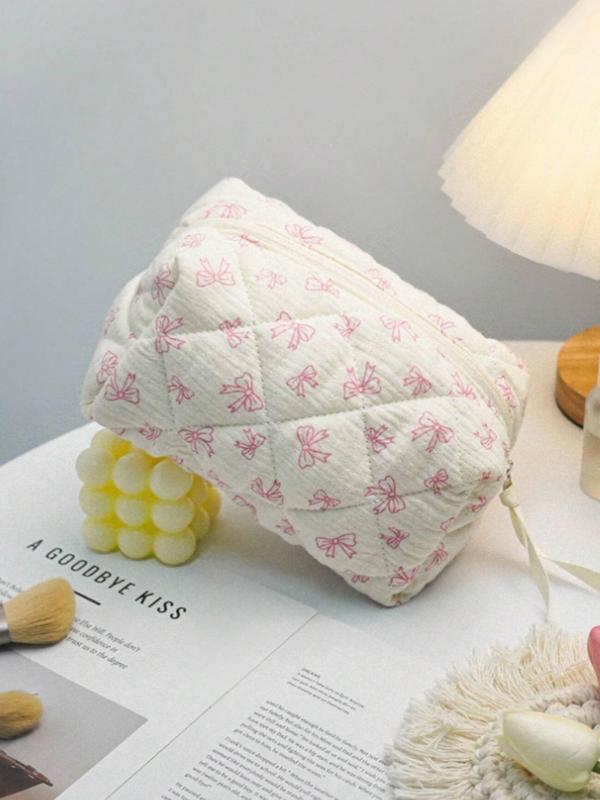 Cute Bow Pattern Quilted Makeup Bag, Mini Travel Storage Bag, Makeup Storage Bag, Cute Coin Purse, Multi-functional Storage Bag for Travel, Birthday Gift