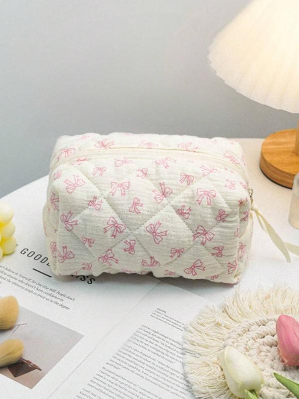 Cute Bow Pattern Quilted Makeup Bag, Mini Travel Storage Bag, Makeup Storage Bag, Cute Coin Purse, Multi-functional Storage Bag for Travel, Birthday Gift