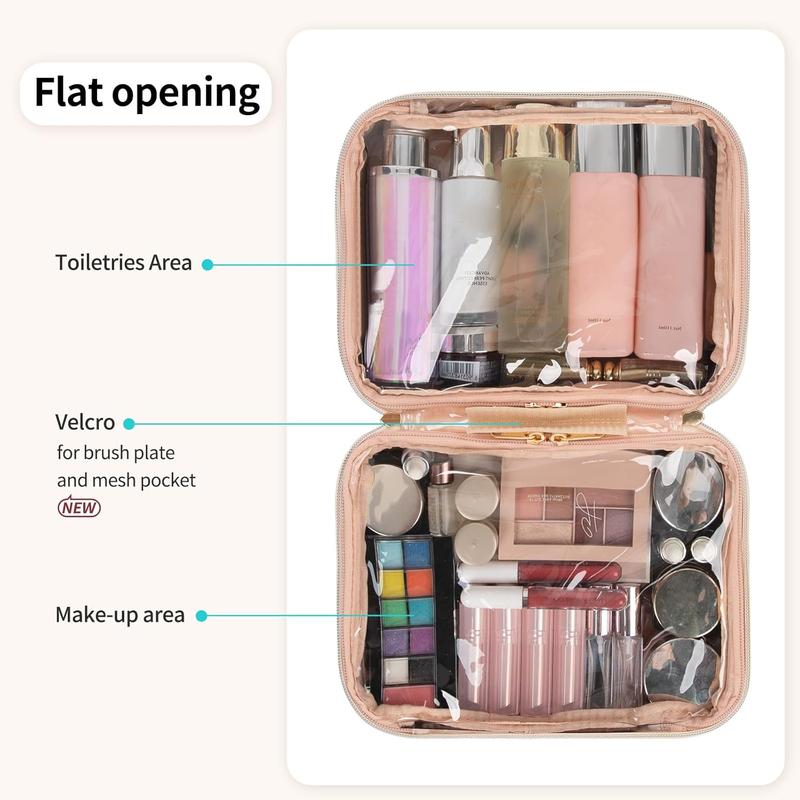 Makeup Bag, Makeup Travel Bag Large Capacity   Organizer Bag with Makeup Brush Compartment & Handle for Women Girls Travel Toiletry Accessories-Beige