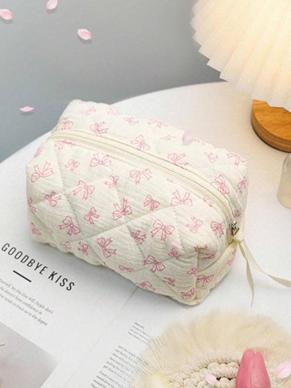 Cute Bow Pattern Quilted Makeup Bag, Mini Travel Storage Bag, Makeup Storage Bag, Cute Coin Purse, Multi-functional Storage Bag for Travel, Birthday Gift