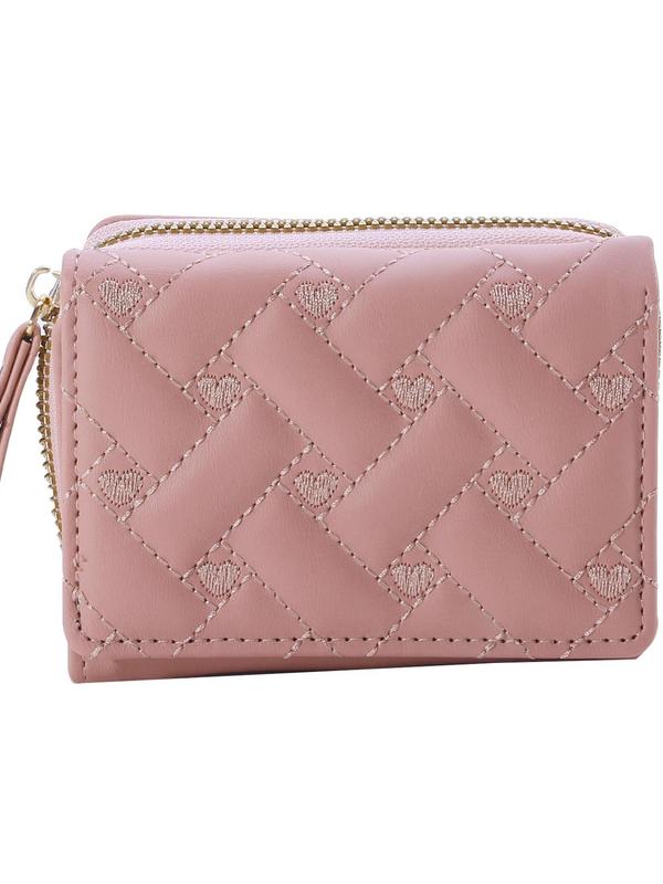 Women's Fashion Embroidered Heart Design Zipper Short Wallet, Multi Card Slot Wallet, Multifunctional Card Holder