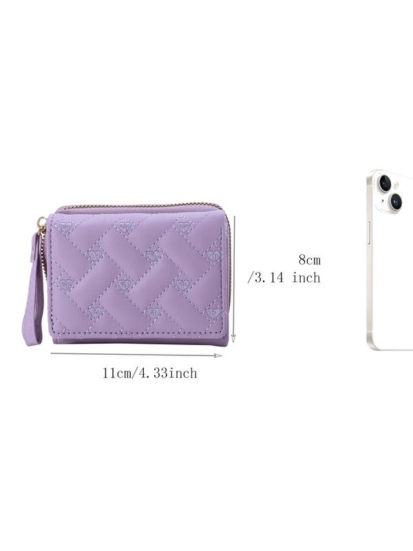 Women's Fashion Embroidered Heart Design Zipper Short Wallet, Multi Card Slot Wallet, Multifunctional Card Holder