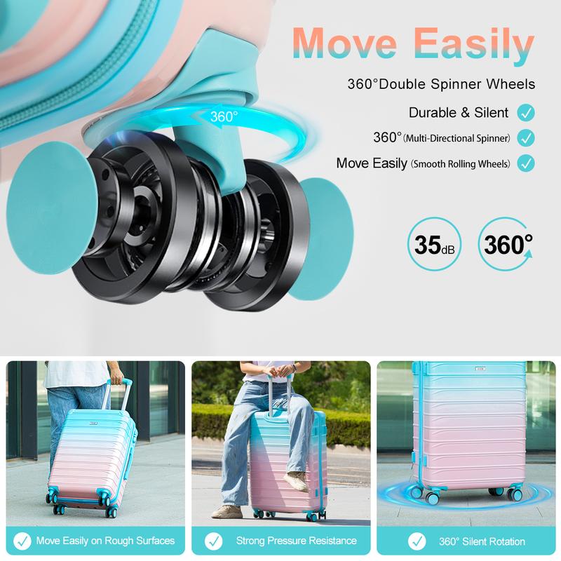 Luggage Set 4 Piece Set, Expandable PC + ABS TSA Lock Luggage with Durable 360° Spinner Wheels, Hard Shell Luggage (13