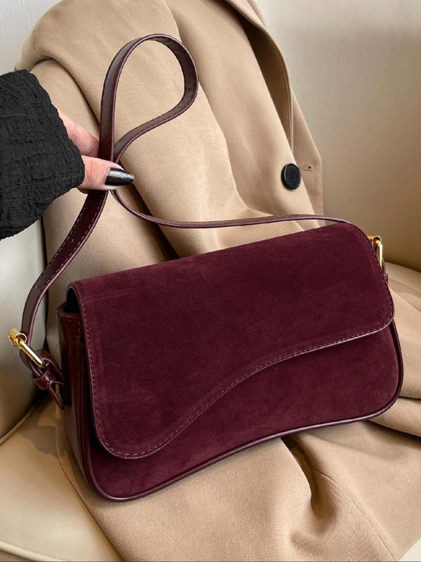 Women's Solid Color Suede Shoulder Bag, Fashionable Flap Crossbody Bag for Daily Commuting Business, Casual Trendy Versatile High-quality Daily Commuting Bag