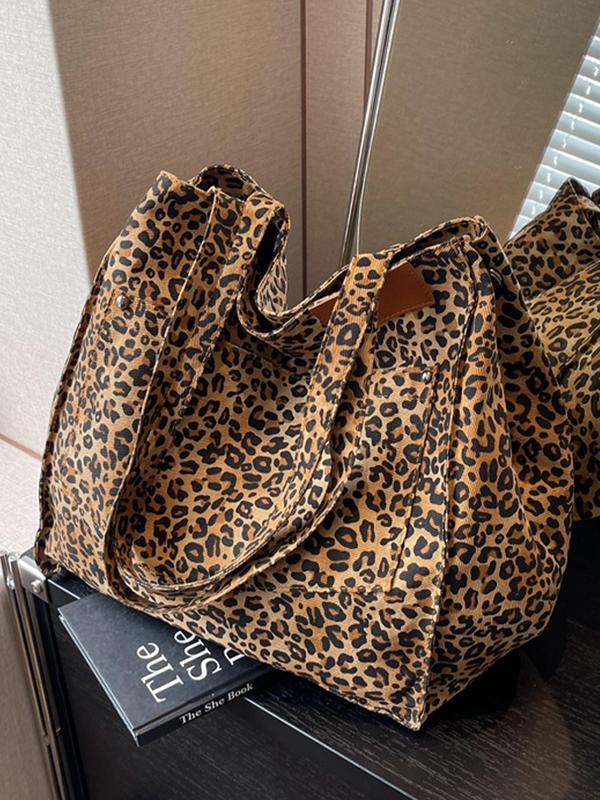 Fashion Leopard Pattern Tote Bag, Casual Large Capacity Shoulder Bag for Women, Trendy Versatile High-quality Daily Commuting Bag, Girl Fashionable Shopping Bag