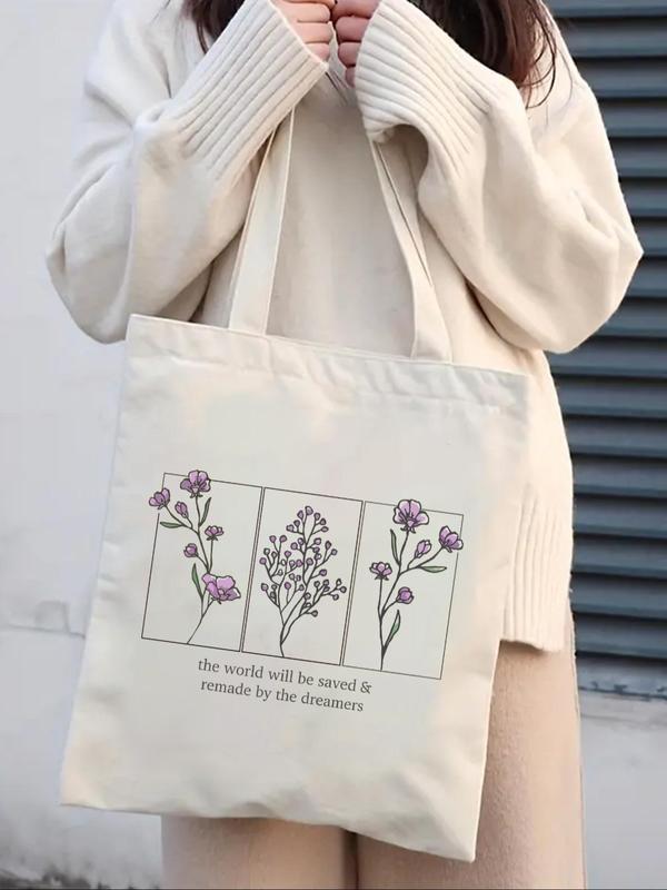 Fashion Floral Pattern Tote Bag, Canvas Shoulder Bag for Women, Casual Trendy Versatile High-quality Daily Commuting Bag, Girl Fashionable Shopping Bag