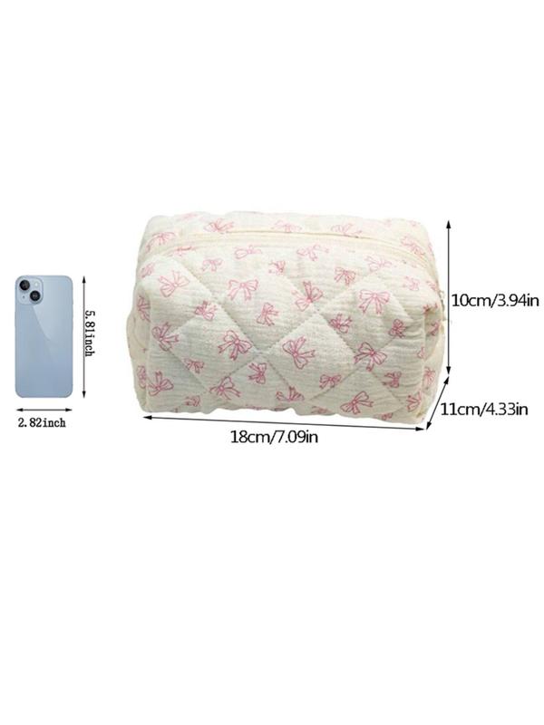 Cute Bow Pattern Quilted Makeup Bag, Mini Travel Storage Bag, Makeup Storage Bag, Cute Coin Purse, Multi-functional Storage Bag for Travel, Birthday Gift