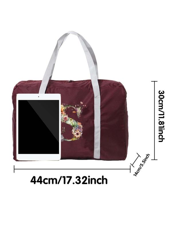 Floral & Initials Letter Pattern Travel Bag, Large Capacity Lightweight Foldable Travel Duffel Bag, Carry-on Luggage Bag, Aircraft Bag for Overnight Stays