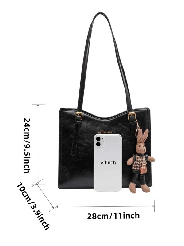 Women's Fashionable Letter Pattern Tote Bag, Casual Pu Leather Shoulder Bag with Cute Rabbit Charm for Daily Used, Trendy Versatile High-quality Daily Commuting Bag