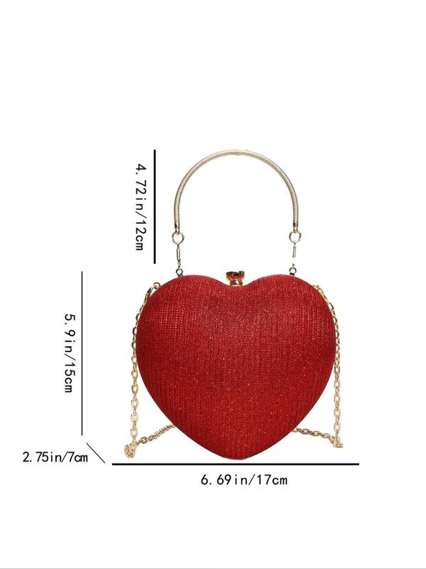 Women's Rhinestone Decor Heart Shape Evening Handbag, Elegant Novelty Bag With Chain, Glitter Crossbody Bag For Evening Party Vacation