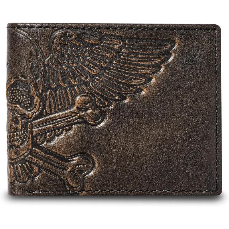 SKULL Bifo Wallet | Slim Mens Wallet | Winged Skull Crosss Wallet For Men | Hand Burnished Full Grain Leather | Biker Wallet