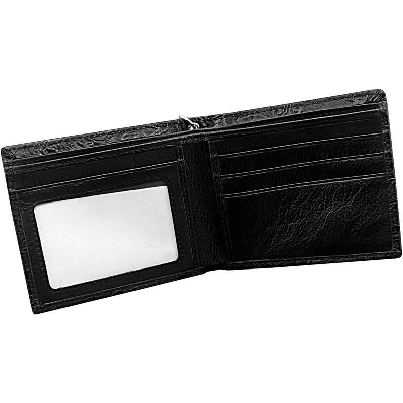 Balck Men Real Leather Vintage Dragon Wallet with Chain Card Holder Purse