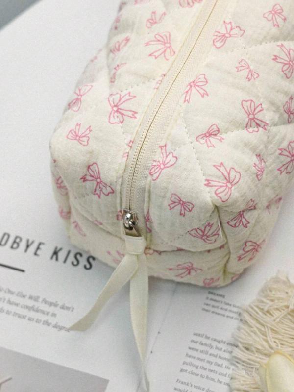 Cute Bow Pattern Quilted Makeup Bag, Mini Travel Storage Bag, Makeup Storage Bag, Cute Coin Purse, Multi-functional Storage Bag for Travel, Birthday Gift