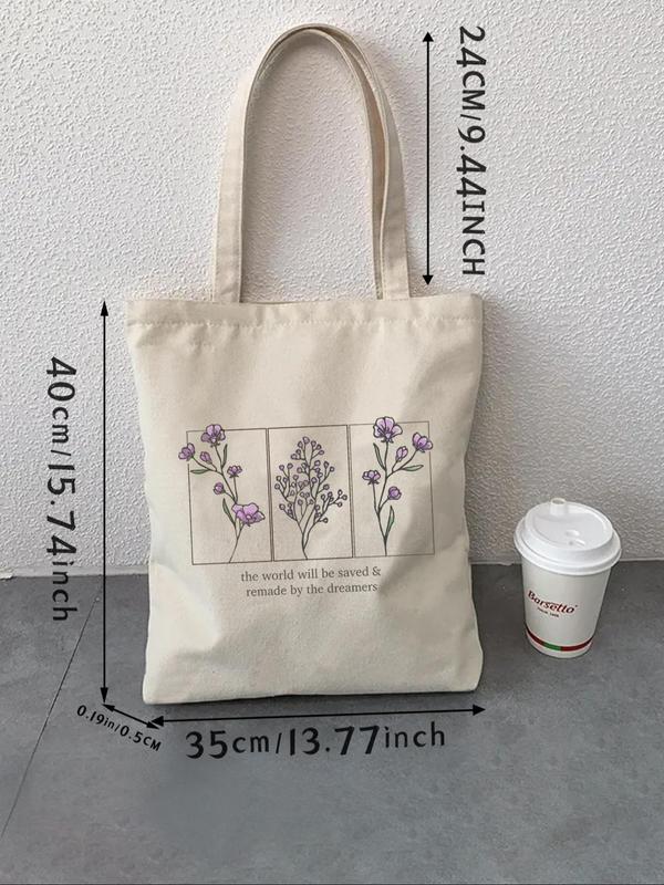 Fashion Floral Pattern Tote Bag, Canvas Shoulder Bag for Women, Casual Trendy Versatile High-quality Daily Commuting Bag, Girl Fashionable Shopping Bag