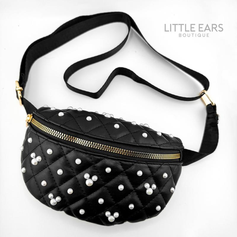 Black Quilted Fanny Pack with Mickey Pearls