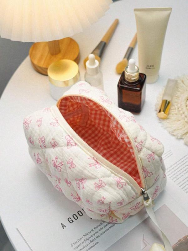 Cute Bow Pattern Quilted Makeup Bag, Mini Travel Storage Bag, Makeup Storage Bag, Cute Coin Purse, Multi-functional Storage Bag for Travel, Birthday Gift