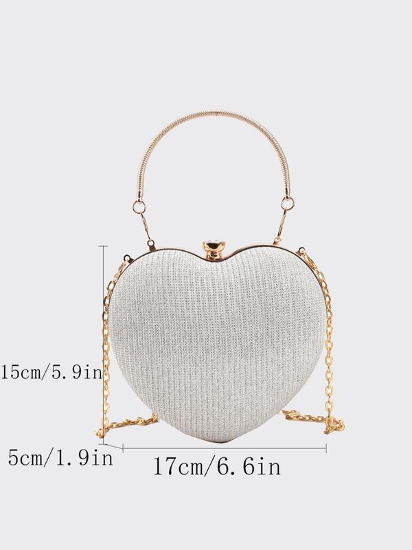 Women's Rhinestone Decor Heart Shape Evening Handbag, Elegant Novelty Bag With Chain, Glitter Crossbody Bag For Evening Party Vacation