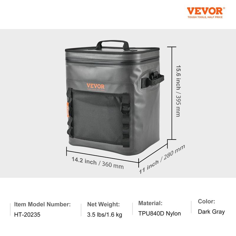 VEVOR Soft Lunchbox Cooler Bag, Max 30 Cans Soft Sided Cooler Bag Leakproof with Zipper, Waterproof Soft Cooler Insulated Bag, Lightweight & Portable Collapsible Cooler for Beach, Hiking, Picnic, Camping, Travel