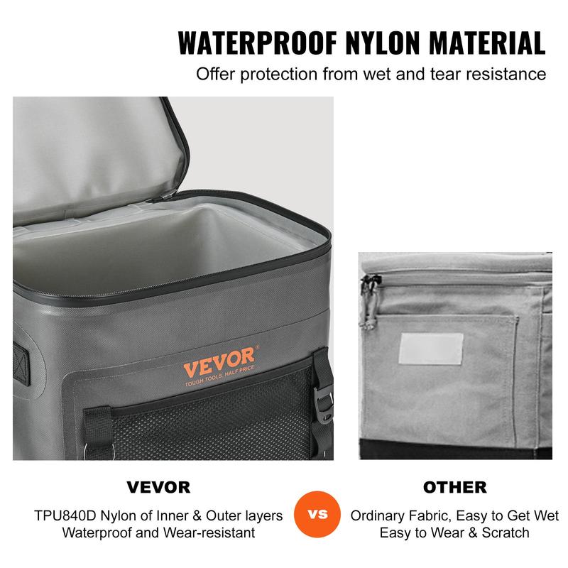 VEVOR Soft Lunchbox Cooler Bag, Max 30 Cans Soft Sided Cooler Bag Leakproof with Zipper, Waterproof Soft Cooler Insulated Bag, Lightweight & Portable Collapsible Cooler for Beach, Hiking, Picnic, Camping, Travel