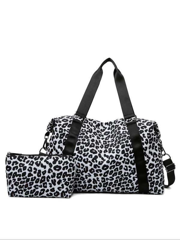 Women's Random Leopard Pattern Large Volume Bag Set As Gift, Lightweight Travel Bag & Large Capacity Gym Bag Set for Short Trip, Multifunctional Waterproof Handbag & Shoulder Bag Set for Gym & Travel