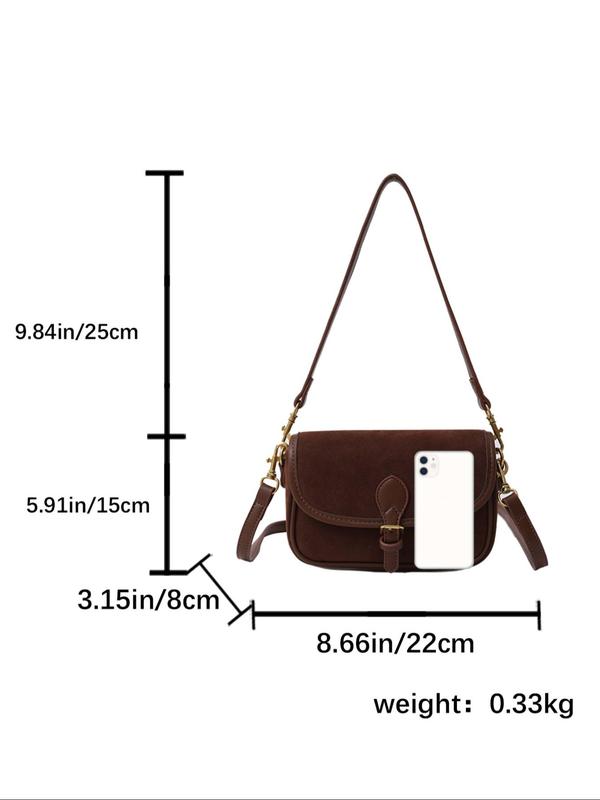 Women's Solid Color Suede Crossbody Bag, Fashionable Vintage Style Saddle Bag for Daily Used, Casual Trendy Versatile High-quality Daily Commuting Bag