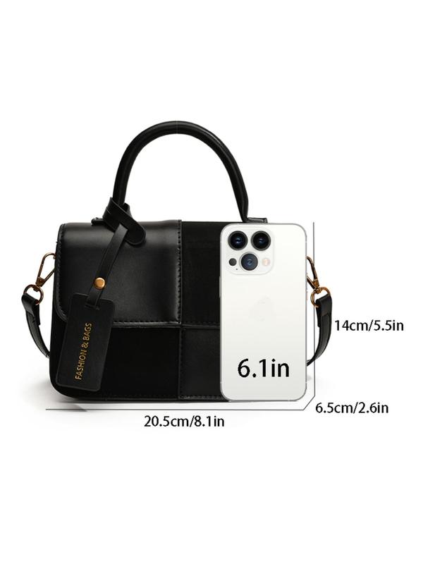 Women's Patchwork Design Handbag, Fashionable PU Leather Crossbody Bag for Daily Used, Casual Trendy Versatile High-quality Daily Commuting Bag