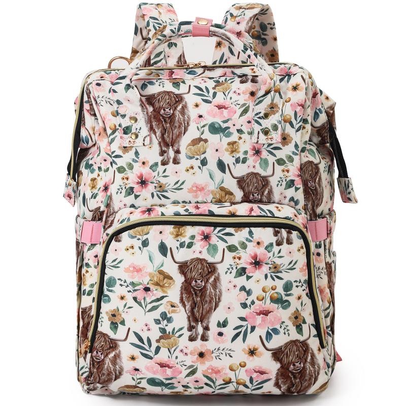 Floral Western Backpack with Highland Cows