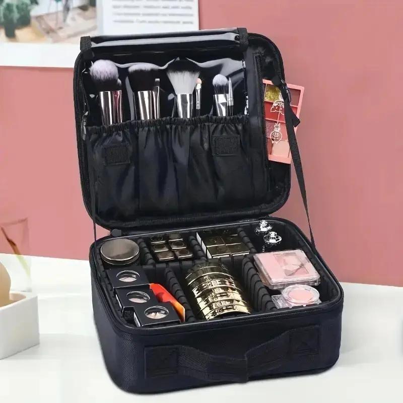 Large Capacity Makeup Bag, Portable Cosmetic Storage Bag with Handle, Multi-grid Professional Cosmetic Organiser, Multi-functional Travel Box Bag for Outdoor