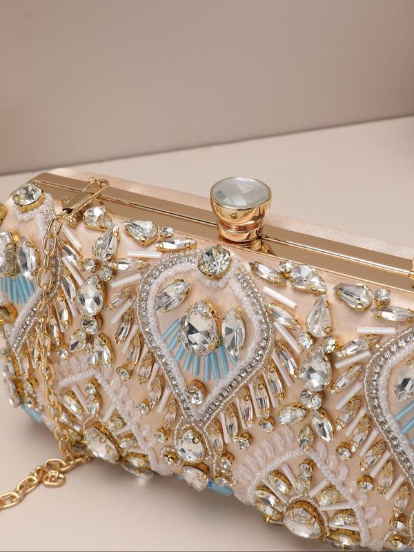 Women's Elegant Glamorous Rhinestone Decorated Evening Bag, Shining Luxurious Evening Bag, Exquisite Beaded Design Clutch Bag, Fashionable Bag for Party & Prom & Wedding