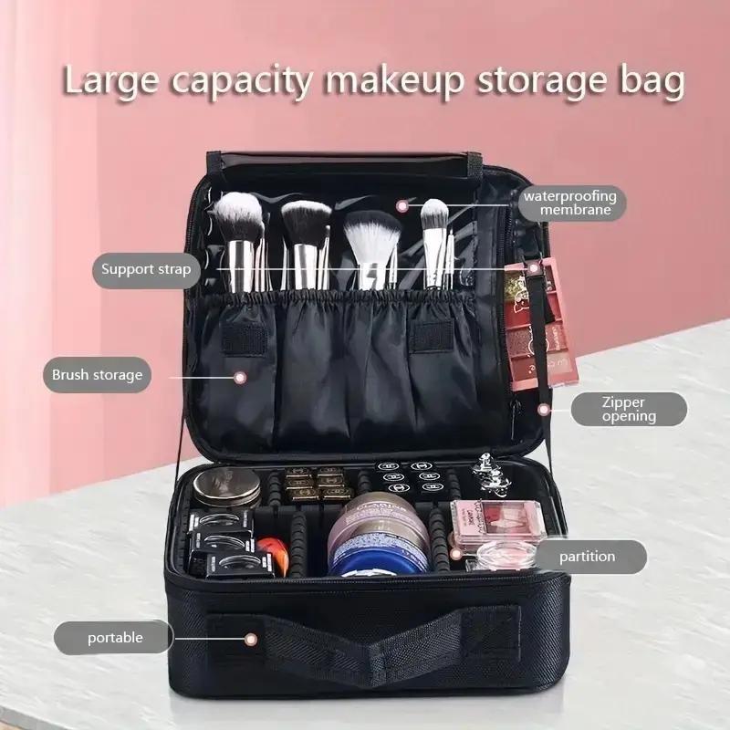 Large Capacity Makeup Bag, Portable Cosmetic Storage Bag with Handle, Multi-grid Professional Cosmetic Organiser, Multi-functional Travel Box Bag for Outdoor