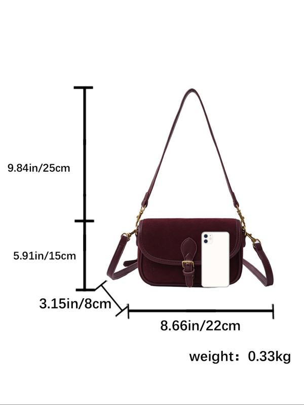 Women's Solid Color Suede Crossbody Bag, Fashionable Vintage Style Saddle Bag for Daily Used, Casual Trendy Versatile High-quality Daily Commuting Bag