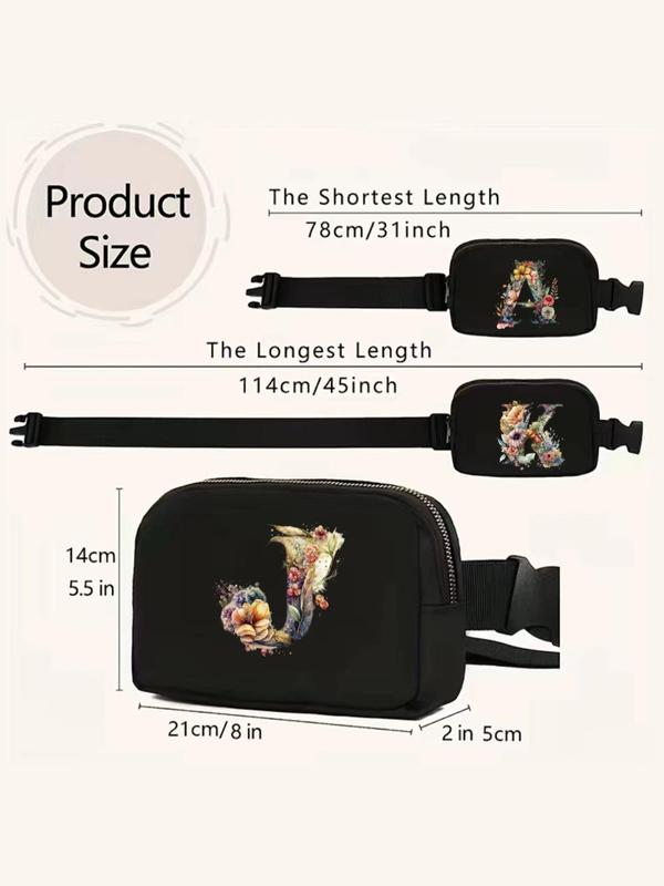 Fashion Letter & Floral Pattern Fanny Pack, Casual Versatile Zipper Chest Bag for Women & Men, Outdoor Sports Running Waist Bag