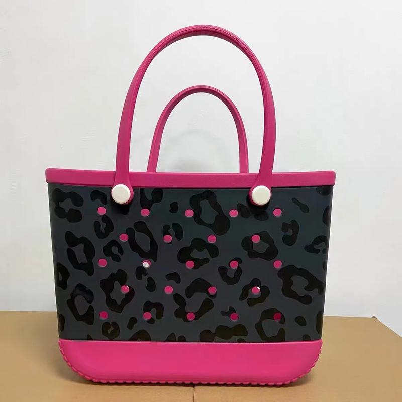 Rose Leopard Print Rubber Beach Bag, EVA Beach Bag, Washable Durable Open Tote Tote Bag Hole Bag 38*13*32cm