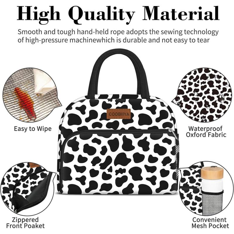 Lunch Bag Women,Cow Print Lunch Box for Women Adult Men, Insulated Reusable Small Leakproof Cooler Cute LunchBox Tote for Work Office Picnic Beach or Travel (Cow)