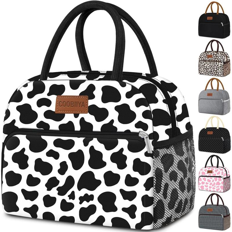 Lunch Bag Women,Cow Print Lunch Box for Women Adult Men, Insulated Reusable Small Leakproof Cooler Cute LunchBox Tote for Work Office Picnic Beach or Travel (Cow)