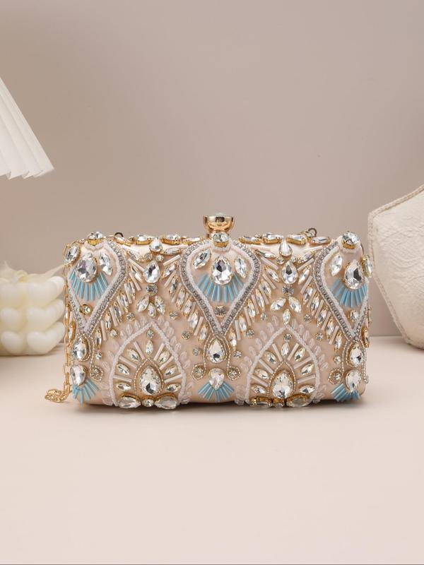 Women's Elegant Glamorous Rhinestone Decorated Evening Bag, Shining Luxurious Evening Bag, Exquisite Beaded Design Clutch Bag, Fashionable Bag for Party & Prom & Wedding