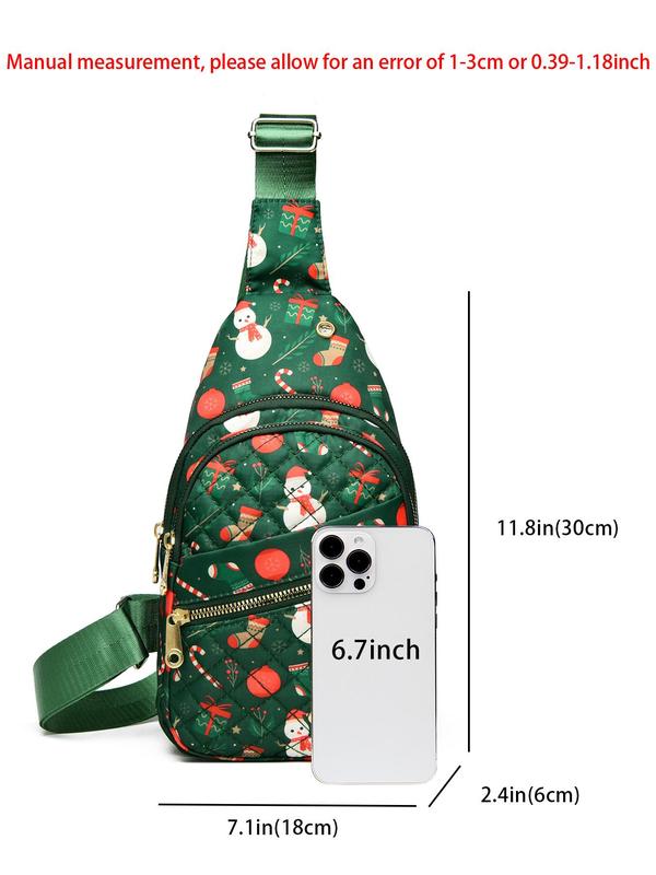 Women's Christmas Themed Quilted Design Fanny Pack, Casual Large Capacity Zipper Belt Bag for Daily Used, Christmas Gift for Girl