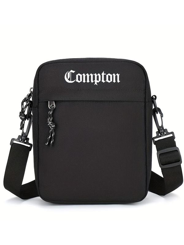 Men's Letter Embroidering Zipper Crossbody Bag, 2024 New Style Casual Nylon Sling Bag for Daily Used, Lightweight Phone Bag for Daily Sports and Outdoor Activities Use