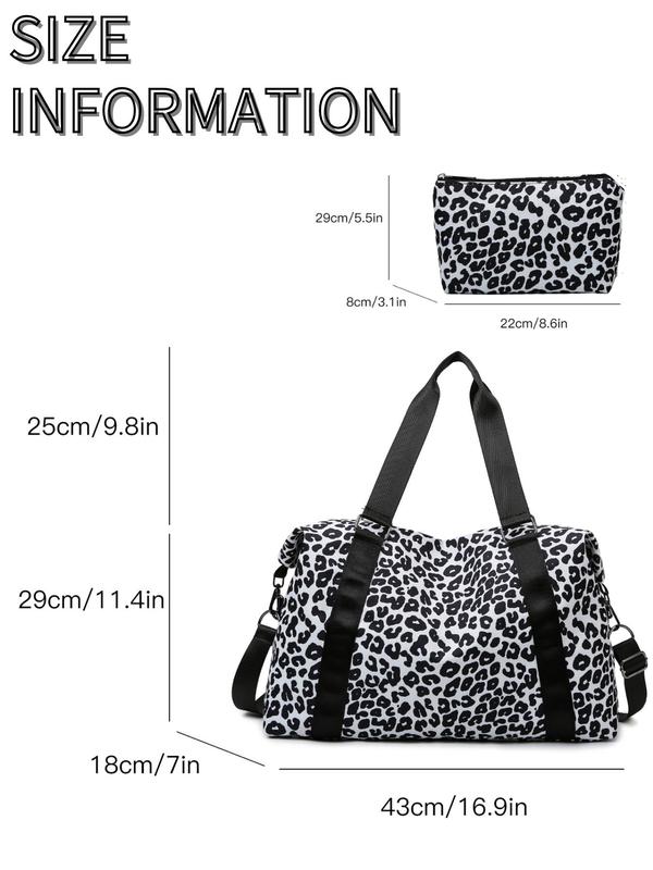 Women's Random Leopard Pattern Large Volume Bag Set As Gift, Lightweight Travel Bag & Large Capacity Gym Bag Set for Short Trip, Multifunctional Waterproof Handbag & Shoulder Bag Set for Gym & Travel