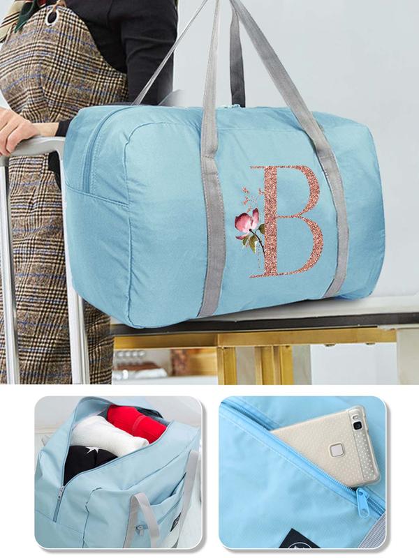 Letter & Floral Pattern Travel Bag, Large Capacity Organizer, Foldable Luggage, Tote Bag, Clothing Storage Duffel Bag, Travel Accessories