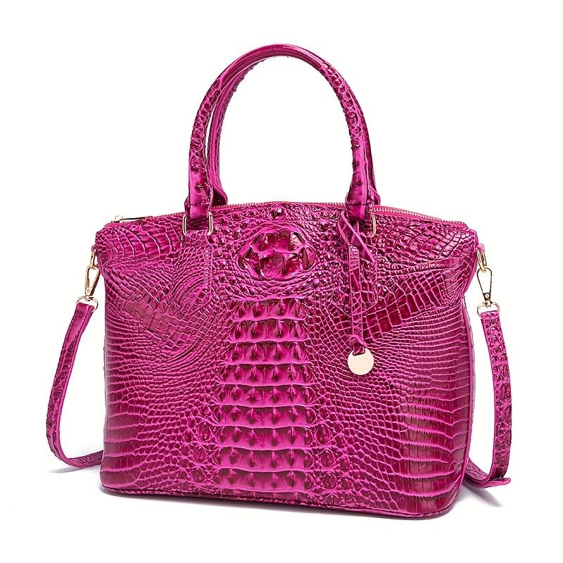 2024 HOT Chic Crocodile Embossed Womens Handbag - Top Handle Satchel with Roomy Interior & Convertible Crossbody Strap - Fashion Purse for Everyday Style