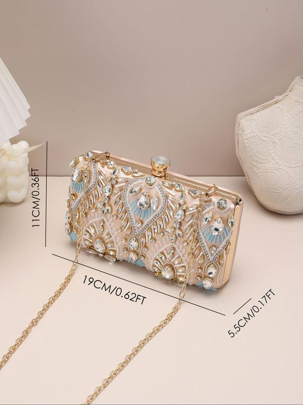 Women's Elegant Glamorous Rhinestone Decorated Evening Bag, Shining Luxurious Evening Bag, Exquisite Beaded Design Clutch Bag, Fashionable Bag for Party & Prom & Wedding