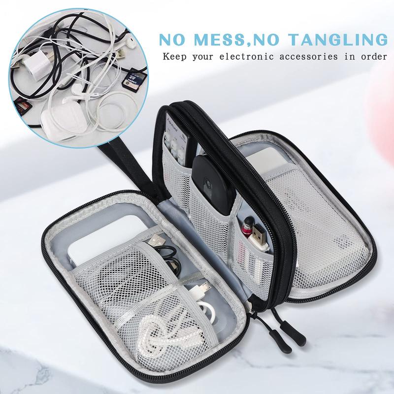 Travel Cable Organizer Pouch Electronic Accessories Carry Case Portable Waterproof Double Layers All-in-One Storage Bag for Cord, Charger, Phone, Earphone Black