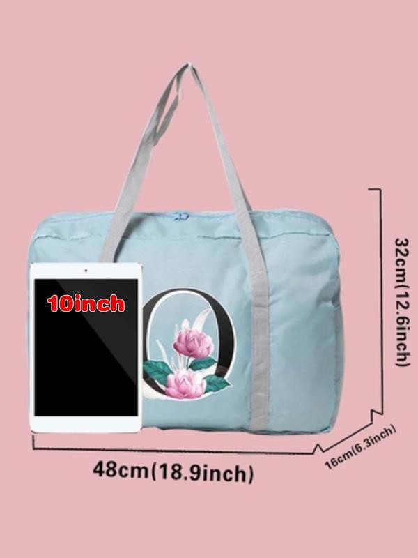 Letter & Floral Pattern Travel Bag, Large Capacity Organizer, Foldable Luggage, Tote Bag, Clothing Storage Duffel Bag, Travel Accessories